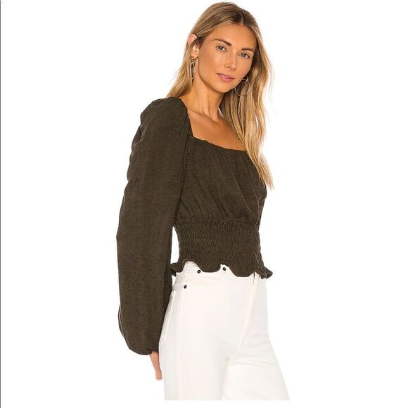 Line & Dot Carmen Cinched Waist Blouse in Olive - Picture 2 of 8